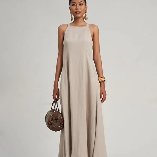 Váy Hai Dây Nữ F2 Fashion & Freedom Linen Modern Women DT-D685-X-S-0923 Màu Xám Size S