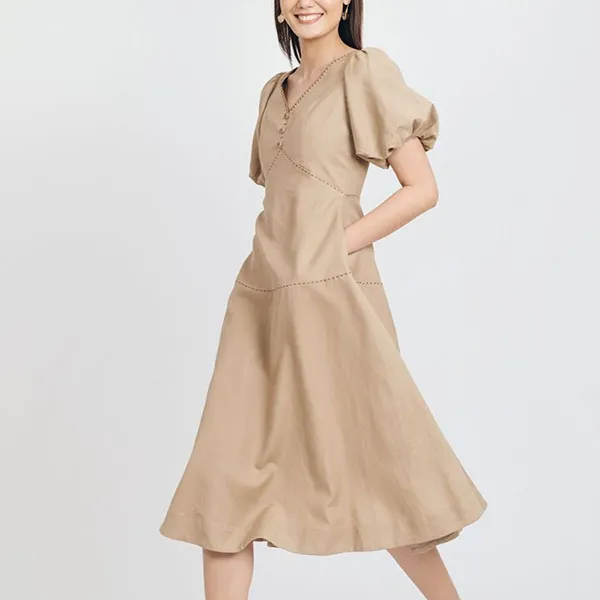 Váy Liền Nữ F2 Fashion & Freedom Brown Linen Dress Becomes Unveil D536-N-S-0721 Màu Nâu Size S