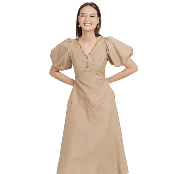 Váy Liền Nữ F2 Fashion & Freedom Brown Linen Dress Becomes Unveil D536-N-S-0721 Màu Nâu Size S