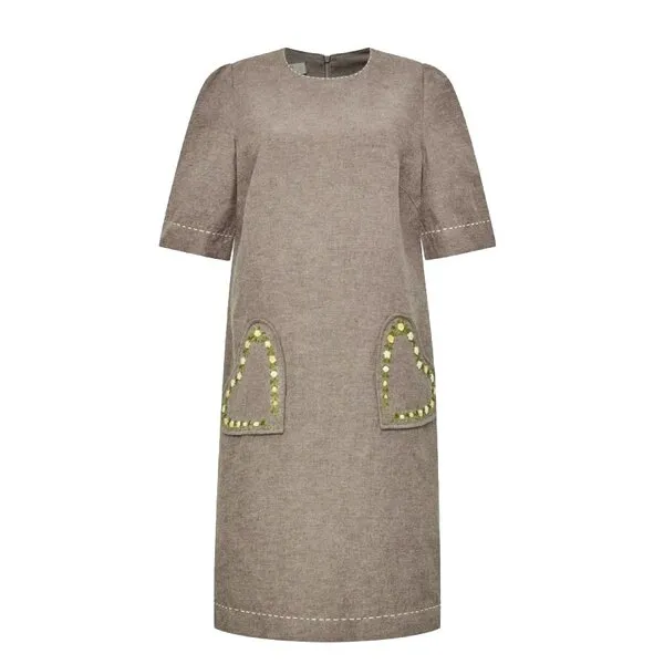 Váy Liền Nữ F2 Fashion & Freedom Brown Linen Dress With 2 Pockets D822-NAU-S-0724 Màu Nâu Size S
