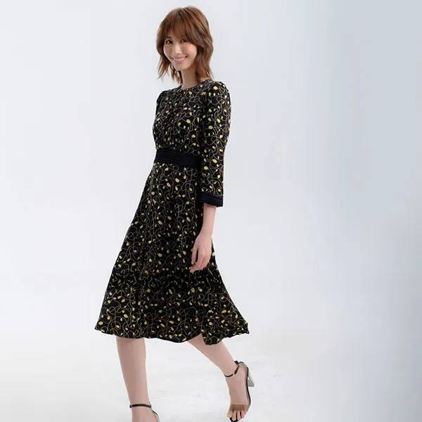 Váy Liền Nữ F2 Fashion & Freedom Gold And Black Silk Dress With Pattern D576-DV-S-0122 Màu Vàng Đen Size S