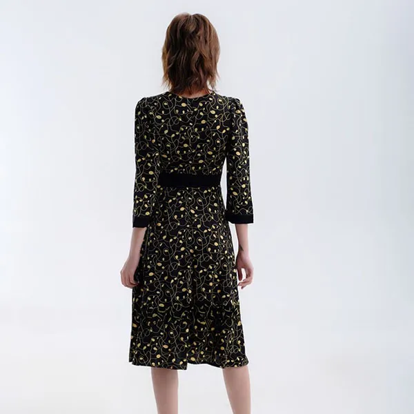 Váy Liền Nữ F2 Fashion & Freedom Gold And Black Silk Dress With Pattern D576-DV-S-0122 Màu Vàng Đen Size S