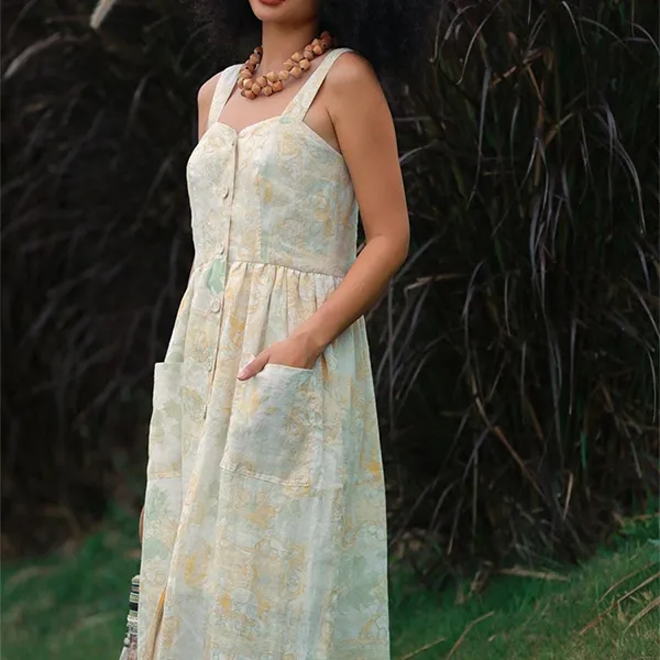 Váy Liền Nữ F2 Fashion & Freedom Into The Wood Cream Floral Linen Dress D340-KHX-S-0524 Màu Kem Xanh Size S
