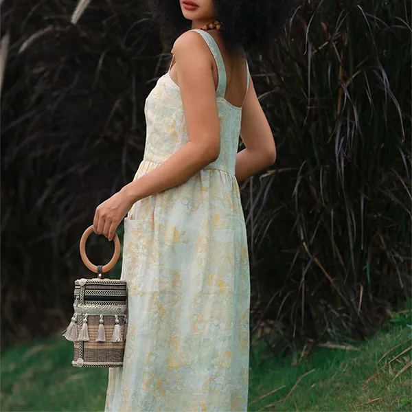 Váy Liền Nữ F2 Fashion & Freedom Into The Wood Cream Floral Linen Dress D340-KHX-S-0524 Màu Kem Xanh Size S
