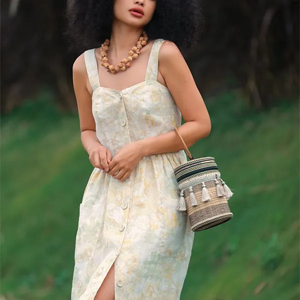 Váy Liền Nữ F2 Fashion & Freedom Into The Wood Cream Floral Linen Dress D340-KHX-S-0524 Màu Kem Xanh Size S