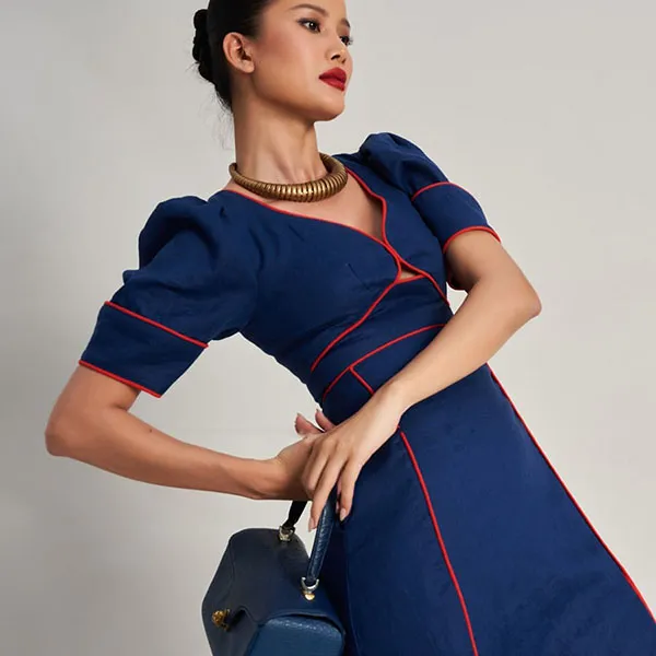 Váy Liền Nữ F2 Fashion & Freedom Linen Golden Girl D763-XD-S-0923 Màu Xanh Đậm Size S