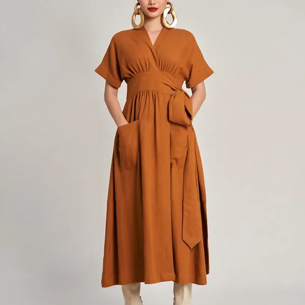 Váy Liền Nữ F2 Fashion & Freedom Linen Golden Girl D771-N-S-0923 Màu Nâu Size S