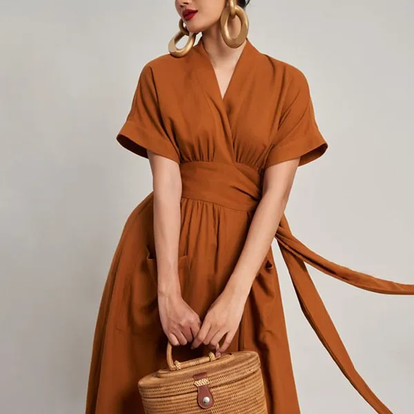 Váy Liền Nữ F2 Fashion & Freedom Linen Golden Girl D771-N-S-0923 Màu Nâu Size S