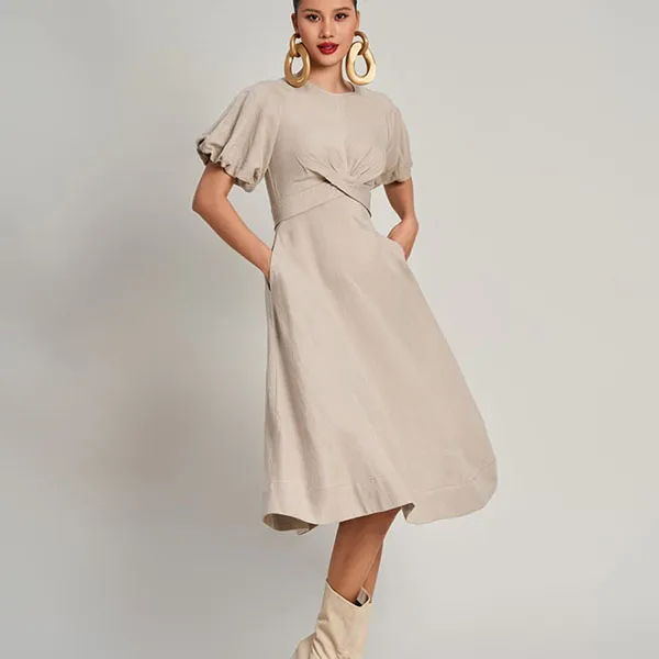 Váy Liền Nữ F2 Fashion & Freedom Linen Golden Girl D773-X-S-0923 Màu Xám Nhạt Size S