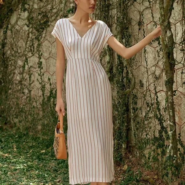 Váy Liền Nữ F2 Fashion & Freedom Linen Into The Wood D809-TSN-S-0524 Màu Trắng Kẻ Size S