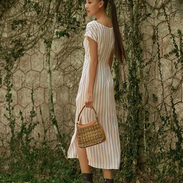 Váy Liền Nữ F2 Fashion & Freedom Linen Into The Wood D809-TSN-S-0524 Màu Trắng Kẻ Size S