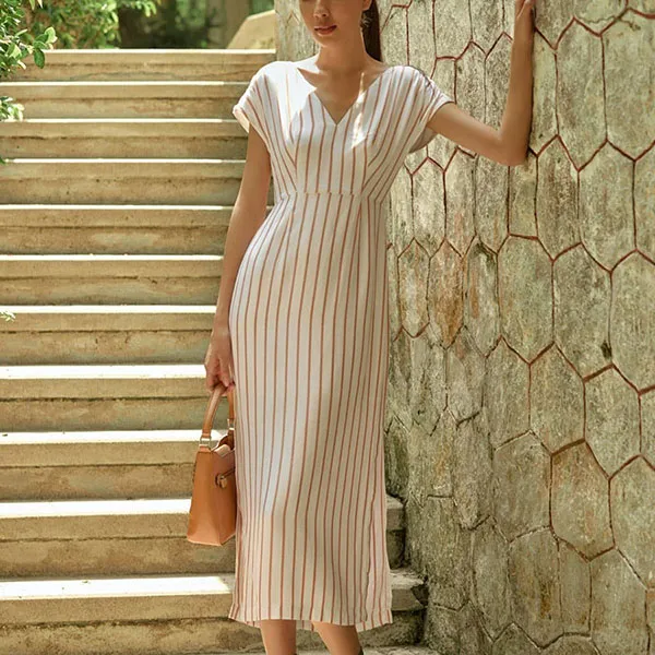 Váy Liền Nữ F2 Fashion & Freedom Linen Into The Wood D809-TSN-S-0524 Màu Trắng Kẻ Size S