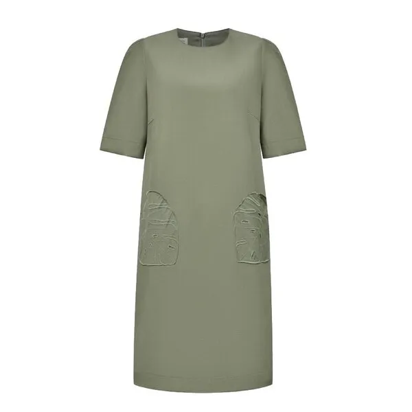 Váy Liền Nữ F2 Fashion & Freedom Moss Green Linen Dress With 2 Pockets D822-REU-S-0724 Màu Xanh Rêu Size S