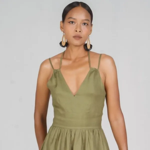 Váy Liền Nữ F2 Fashion & Freedom New Linen New Horizon D397-XR-S-0322 Màu Xanh Rêu Size S