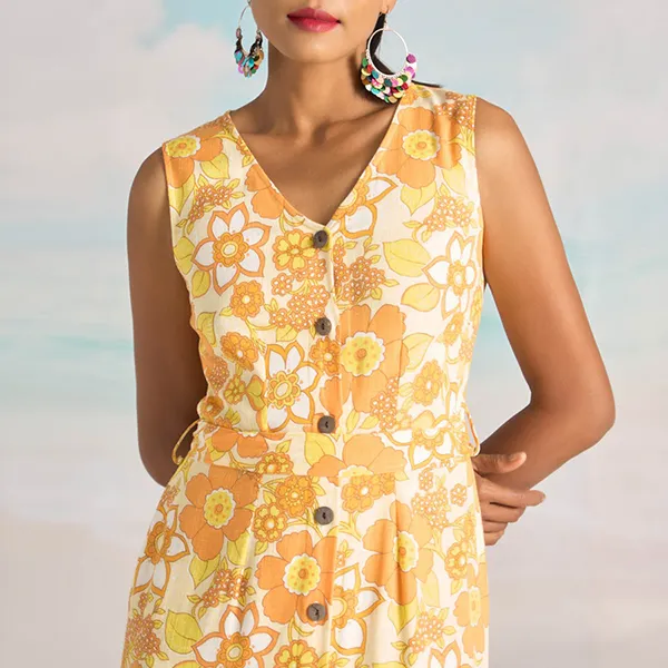 Váy Linen Nữ F2 Fashion & Freedom Bright And Shine D362-CV-S-0622 Màu Vàng Cam Size S