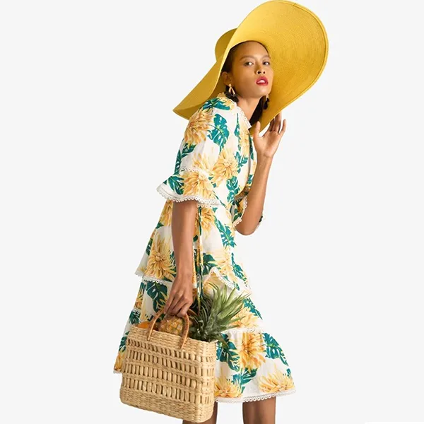 Váy Linen Nữ F2 Fashion & Freedom Bright And Shine D628-VX-S-0622 Màu Vàng/Xanh Size S