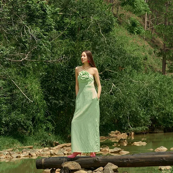 Váy Linen Nữ F2 Fashion & Freedom D799-XC-S-0524 Màu Xanh Cốm Size S