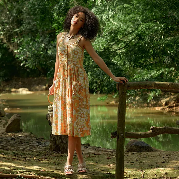 Váy Linen Nữ F2 Fashion & Freedom Into The Wood D340-CV-S-0524 Màu Cam Vàng Size S