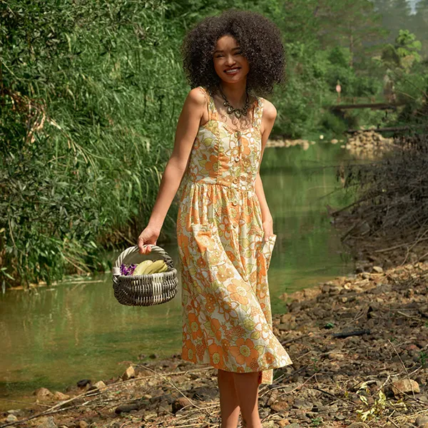 Váy Linen Nữ F2 Fashion & Freedom Into The Wood D340-CV-S-0524 Màu Cam Vàng Size S