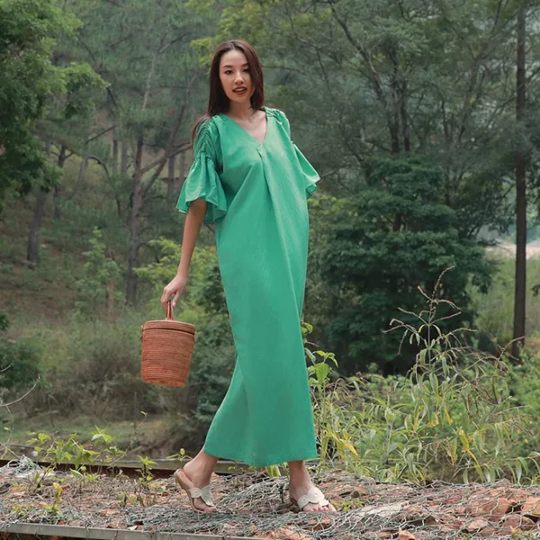 Váy Linen Nữ F2 Fashion & Freedom Into The Wood D497-XL-S-0524 Màu Xanh Lá Size S