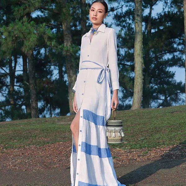 Váy Linen Nữ F2 Fashion & Freedom Into The Wood D800-TXT-S-0524 Màu Trắng Xanh Size S
