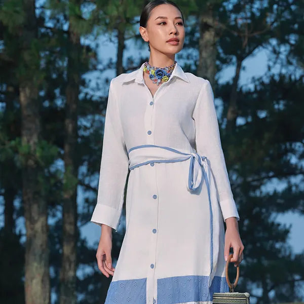 Váy Linen Nữ F2 Fashion & Freedom Into The Wood D800-TXT-S-0524 Màu Trắng Xanh Size S