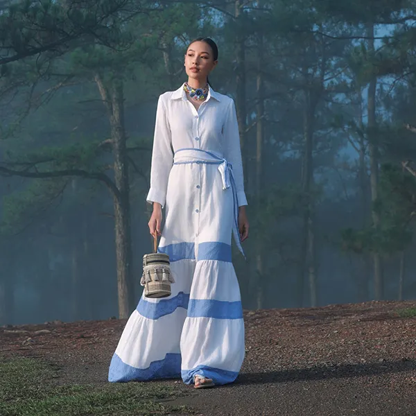 Váy Linen Nữ F2 Fashion & Freedom Into The Wood D800-TXT-S-0524 Màu Trắng Xanh Size S