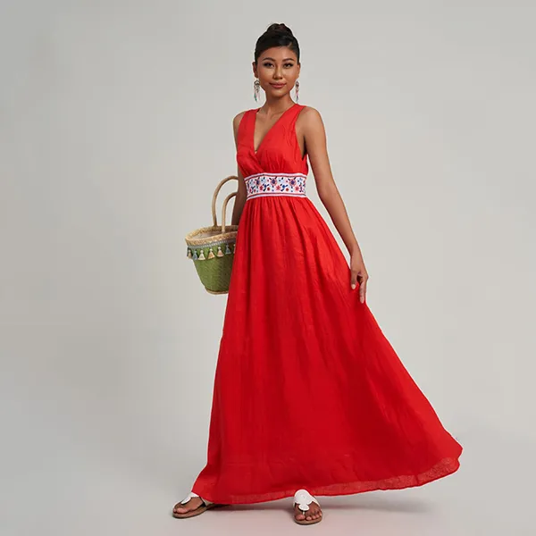 Váy Linen Nữ F2 Fashion & Freedom Modern Women D751-ĐC-S-0923 Màu Đỏ Cam Size S