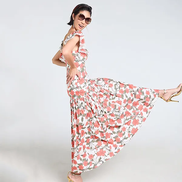 Váy Linen Nữ F2 Fashion & Freedom Tender Drit D795-CH-S-0424 Màu Cam Hoa Size S