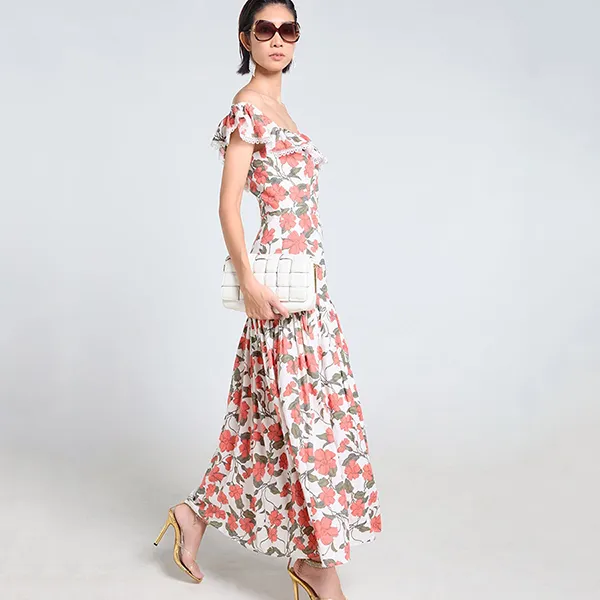 Váy Linen Nữ F2 Fashion & Freedom Tender Drit D795-CH-S-0424 Màu Cam Hoa Size S