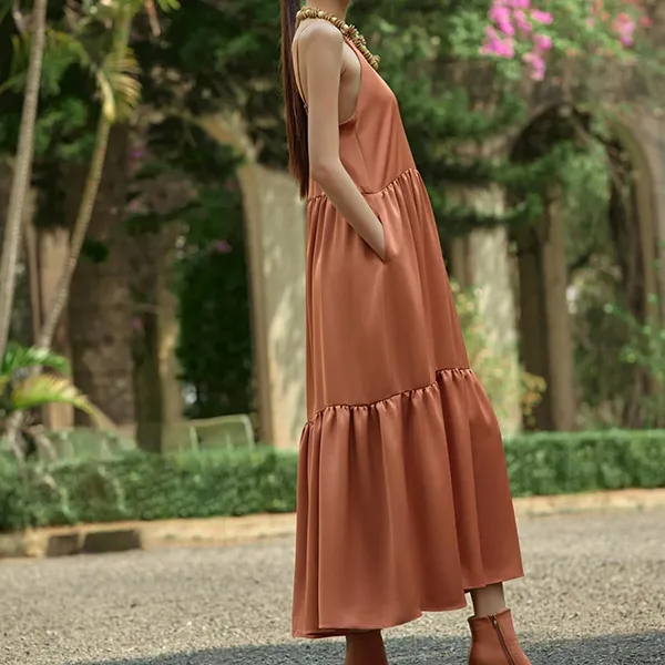 Váy Lụa Nữ F2 Fashion & Freedom Into The Wood D789-Cam Đất-S-0324 Màu Cam Đất Size S