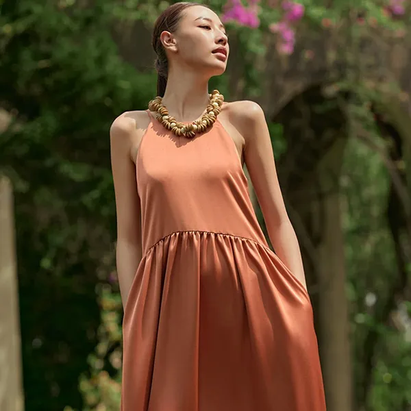 Váy Lụa Nữ F2 Fashion & Freedom Into The Wood D789-Cam Đất-S-0324 Màu Cam Đất Size S