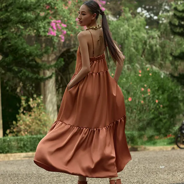Váy Lụa Nữ F2 Fashion & Freedom Into The Wood D789-Cam Đất-S-0324 Màu Cam Đất Size S