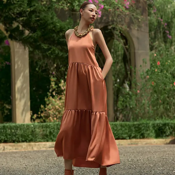 Váy Lụa Nữ F2 Fashion & Freedom Into The Wood D789-Cam Đất-S-0324 Màu Cam Đất Size S