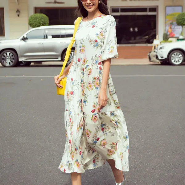 Váy Maxi Nữ F2 Fashion & Freedom City Girls D566-KH-S-1221 Màu Kem Họa Tiết Size S