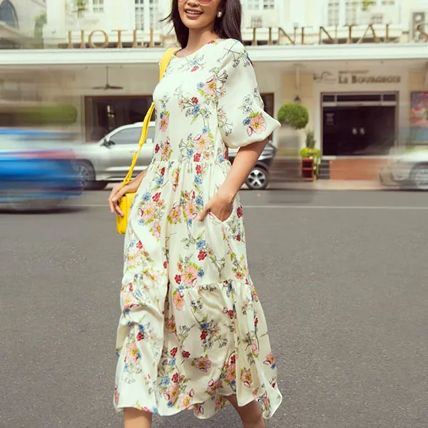 Váy Maxi Nữ F2 Fashion & Freedom City Girls D566-KH-S-1221 Màu Kem Họa Tiết Size S