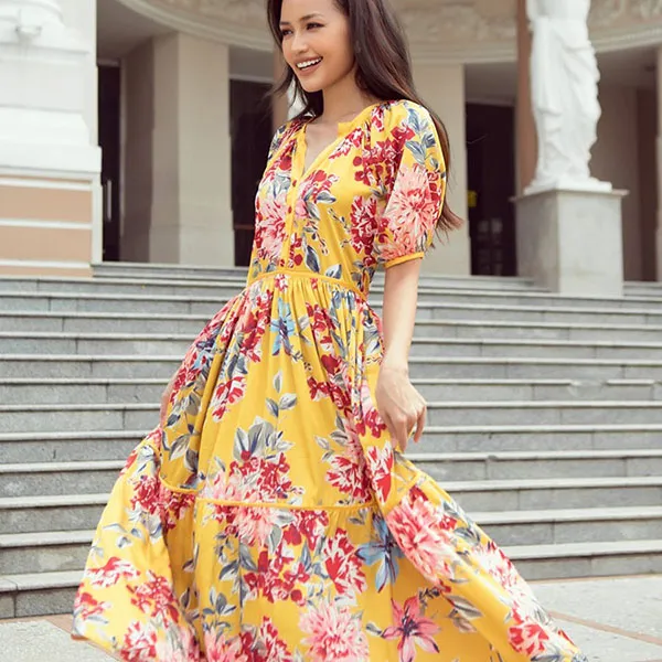 Váy Maxi Nữ F2 Fashion & Freedom City Girls D567-VH-S-1221 Màu Vàng Họa Tiết Size S