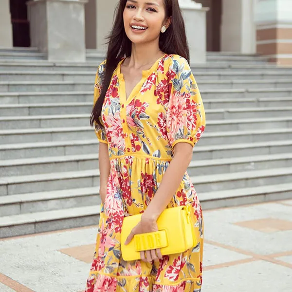 Váy Maxi Nữ F2 Fashion & Freedom City Girls D567-VH-S-1221 Màu Vàng Họa Tiết Size S