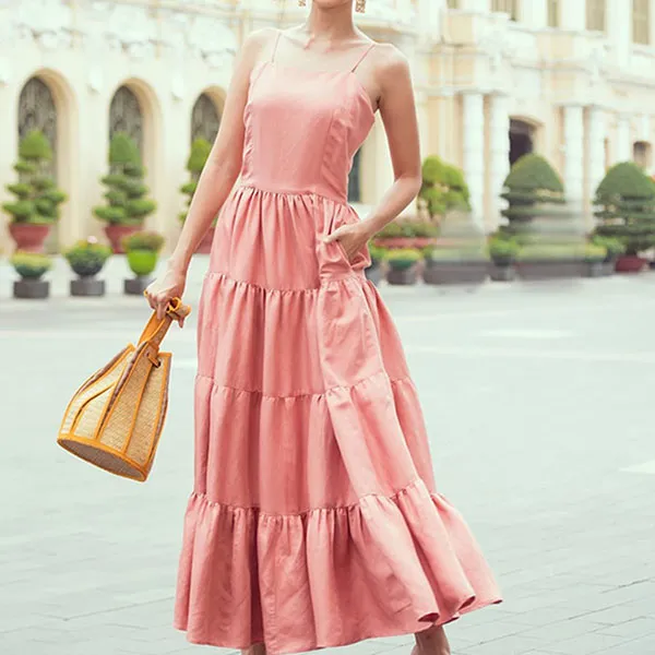 Váy Maxi Nữ F2 Fashion & Freedom Linen City Girls D526-R-S-1221 Màu Hồng Đất Size S