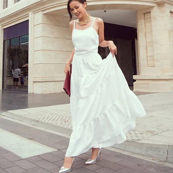 Váy Maxi Nữ F2 Fashion & Freedom Linen City Girls D526-T-S-1221 Màu Trắng Size S