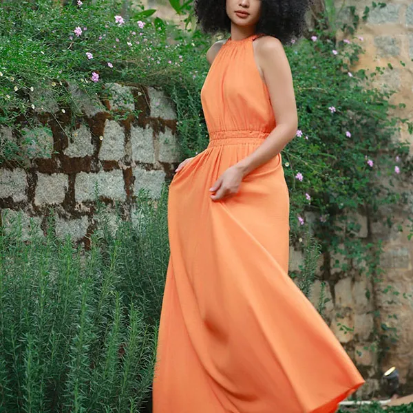 Váy Maxi Nữ F2 Fashion & Freedom Linen Into The Wood D808-C-S-0524 Màu Cam Size S