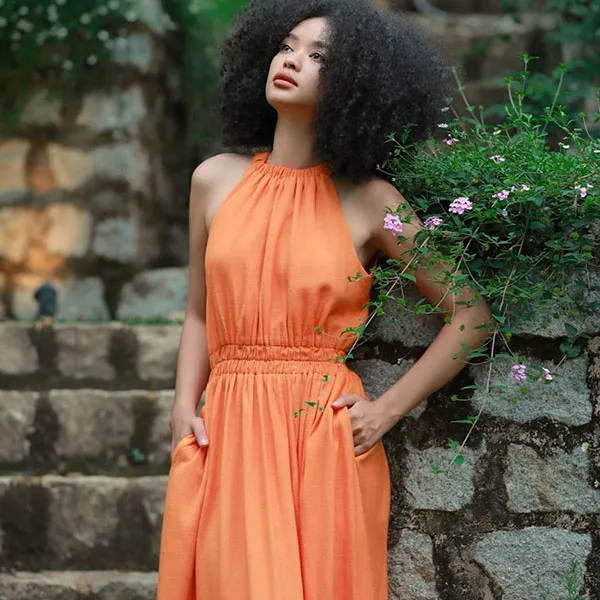 Váy Maxi Nữ F2 Fashion & Freedom Linen Into The Wood D808-C-S-0524 Màu Cam Size S