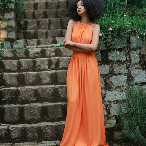 Váy Maxi Nữ F2 Fashion & Freedom Linen Into The Wood D808-C-S-0524 Màu Cam Size S