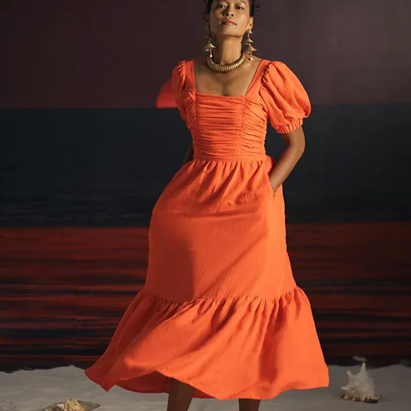 Váy Maxi Nữ F2 Fashion & Freedom Linen Summer Get Away D635-C-S-0722 Màu Cam Size S