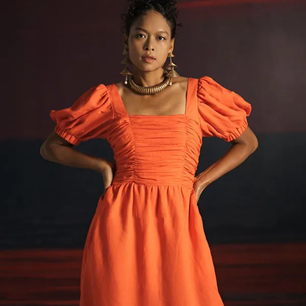 Váy Maxi Nữ F2 Fashion & Freedom Linen Summer Get Away D635-C-S-0722 Màu Cam Size S