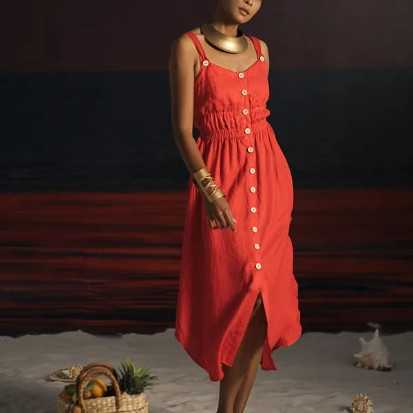 Váy Maxi Nữ F2 Fashion & Freedom Linen Summer Get Away D637-D-S-0722 Màu Đỏ Size S