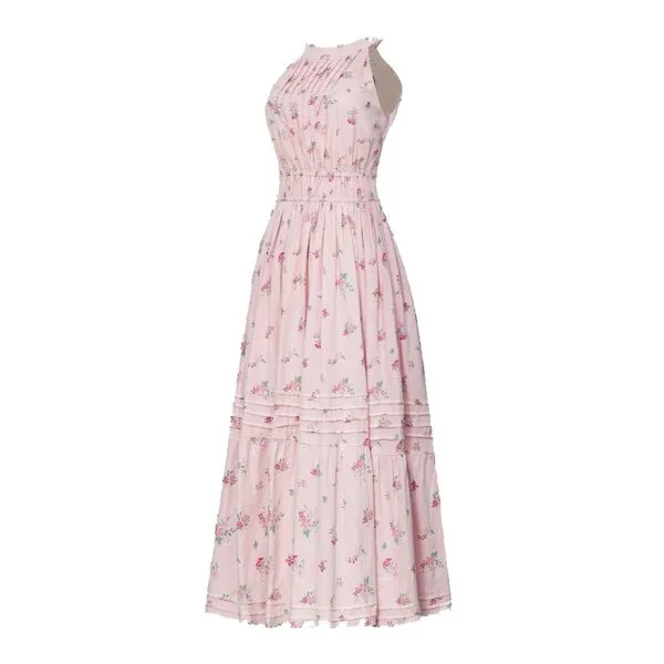 Váy Maxi Nữ F2 Fashion & Freedom Pink Floral Halter Neck Linen Dress D823-HH-S-0724 Màu Hồng Pastel Size S