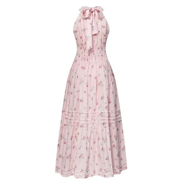 Váy Maxi Nữ F2 Fashion & Freedom Pink Floral Halter Neck Linen Dress D823-HH-S-0724 Màu Hồng Pastel Size S