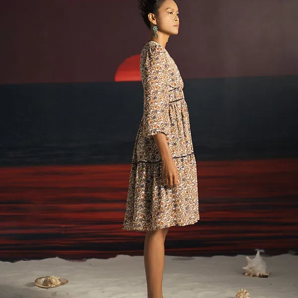 Váy Maxi Nữ F2 Fashion & Freedom Summer Get Away Chiffon Dress D621-NH-S-0622 Màu Nâu Họa Tiết Size S