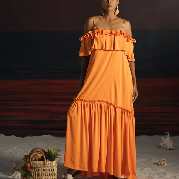 Váy Maxi Nữ F2 Fashion & Freedom Summer Get Away D636-C-S-0722 Màu Cam Size S